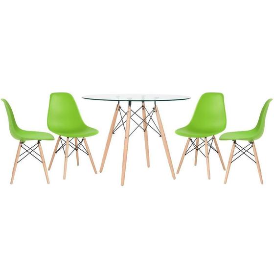 Imagem de Mesa Redonda Eames 100cm + 4 Cadeiras Verde Claro