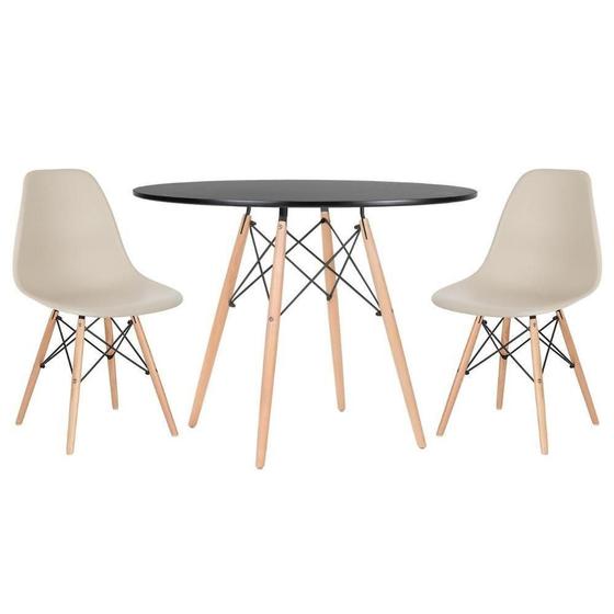 Imagem de Mesa Redonda Eames 100cm Preto + 2 Cadeiras Nude