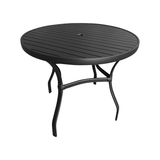 Imagem de Mesa Redonda Em Alumínio Com Tampo Ripado 1,00m Área Externa  Marrom
