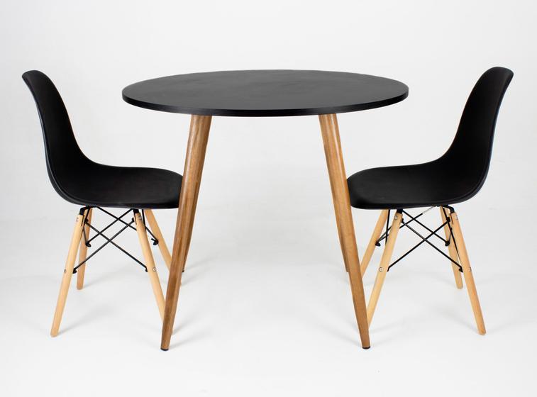 Imagem de Mesa Redonda Preta com Pé Verniz 90cm + 2 Cadeiras Eiffel