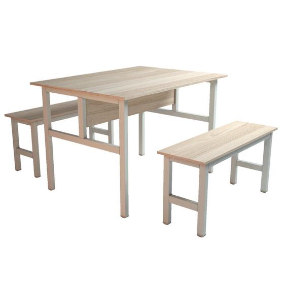 Imagem de Mesa Refeitório 4 Lugares com 2 Bancos Metal Wood Design