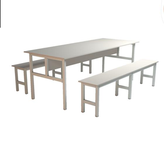 Imagem de Mesa Refeitório 8 Lugares com 2 Bancos Metal Wood Design