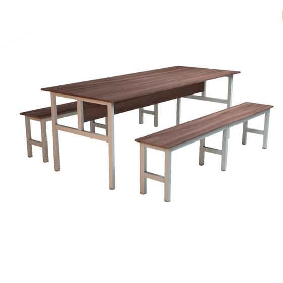 Imagem de Mesa Refeitório 8 Lugares com 2 Bancos Metal Wood Design