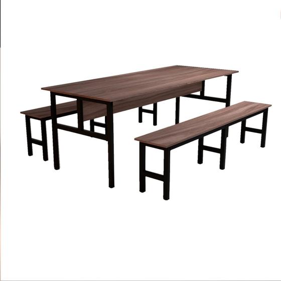 Imagem de Mesa Refeitório 8 Lugares com 2 Bancos Metal Wood Design