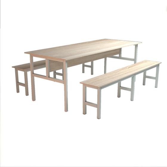 Imagem de Mesa Refeitório 8 Lugares com 2 Bancos Metal Wood Design