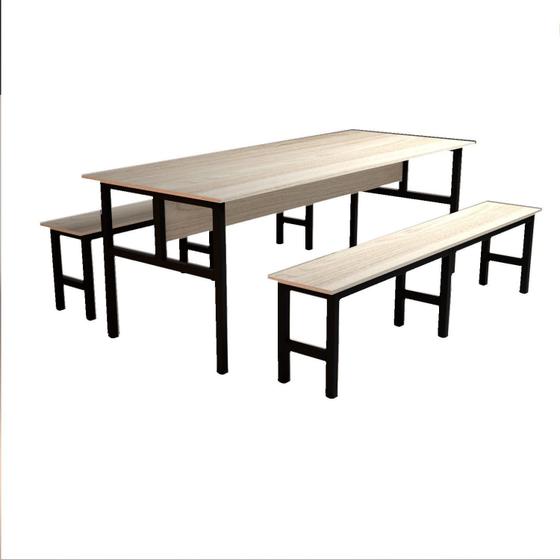 Imagem de Mesa Refeitório 8 Lugares com 2 Bancos Metal Wood Design