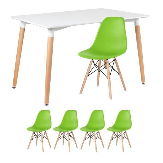 Imagem de Mesa Retangular 80 X 120 Cm Branco + 4 Cadeiras Verde Claro