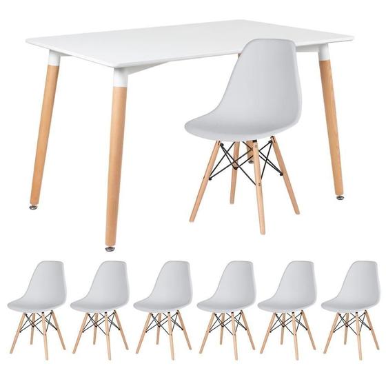 Imagem de Mesa Retangular 80 X 120 Cm Branco + 6 Cadeiras Cinza Claro