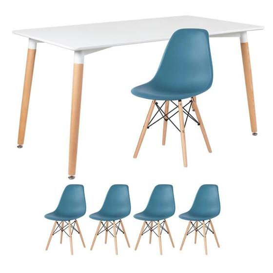 Imagem de Mesa Retangular 80 X 140 Cm Branco + 4 Cadeiras Turquesa