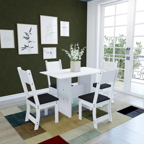 Imagem de Mesa Retangular Branca Sala de Jantar com 4 Cadeiras Indekes Luiza 78x68x110