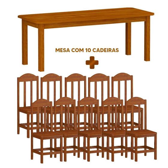 Imagem de Mesa Retangular Com 10 Cadeiras de Madeira Maciça