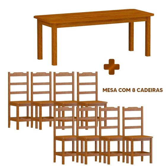 Imagem de Mesa Retangular Com 8 Cadeiras Madeira Maciça 200 x 88 Mel Plácida Shop JM