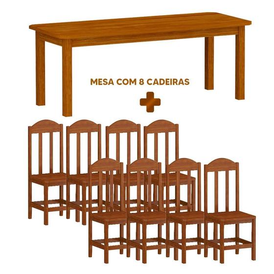 Imagem de Mesa Retangular Com 8 Cadeiras Madeira Maciça 200 x 88 Mel Solene Shop JM