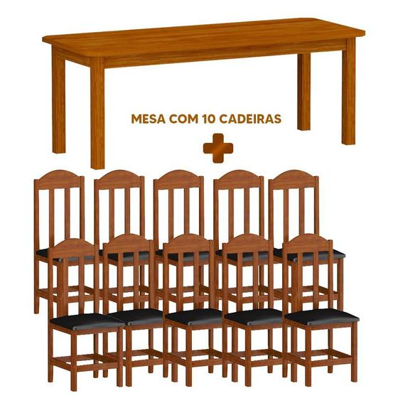 Imagem de Mesa retangular de madeira maciça com 10 cadeiras estofadas - Marrom