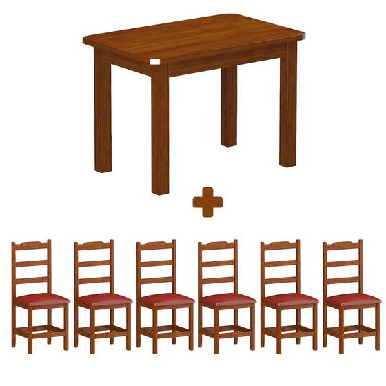 Imagem de Mesa retangular de madeira maciça com 6 cadeiras estofadas