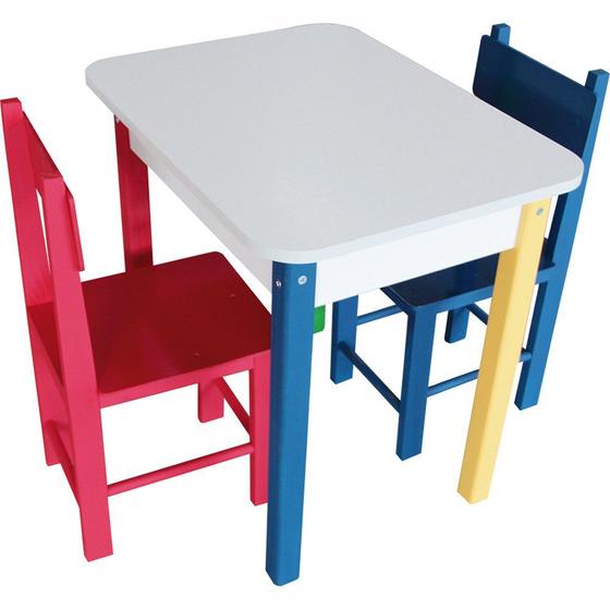 Imagem de Mesa Retangular Infantil Colorida com 2 Cadeiras - Madeira - 5023 - Carlu