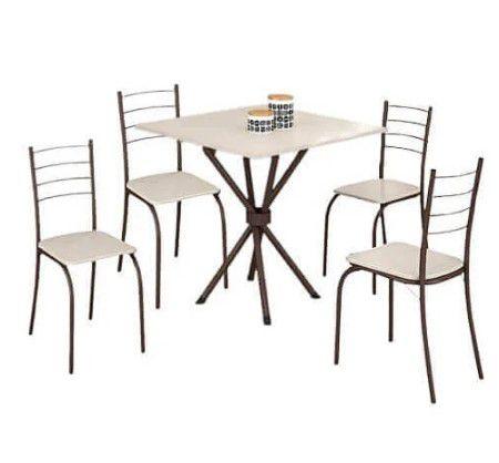 Imagem de Mesa Rio Tampo Granito 75x75cm com 4 Cadeiras Marrom Off White