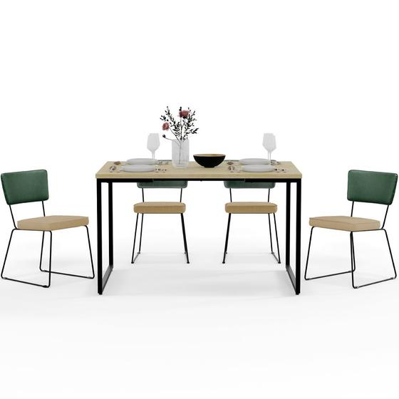 Imagem de Mesa Rivera Nature 136cm Com 4 Cadeiras Allana F01 Facto Verde Musgo Linho Bege Escuro - Lyam Decor