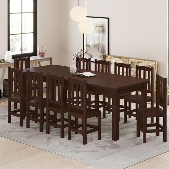 Imagem de Mesa Safira Em Madeira Maciça 220x88 Com 10 Cadeiras Castanho