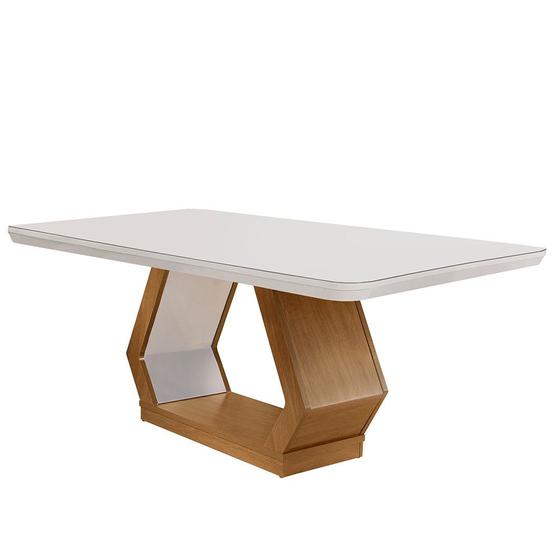 Imagem de Mesa Sala de Jantar Lara 180cm Em MDF e Vidro Com Canto Copo