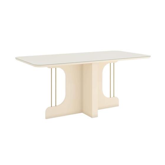 Imagem de Mesa Sala de Jantar Mavi 1800mm Canto Arredon com Vidro Off White - Henn