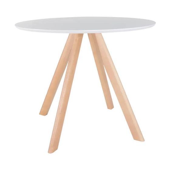 Imagem de Mesa Square - Base Madeira Clara - Tampo Redondo Branco Fosco 120cm