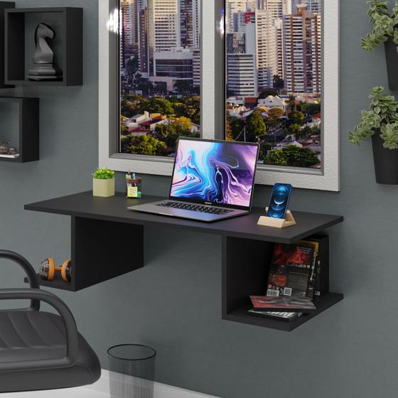 Imagem de Mesa Suspensa Escrivaninha Computador 900x420 C/ Prateleiras