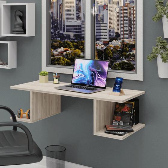 Imagem de Mesa Suspensa Escrivaninha Computador 900x420 C/ Prateleiras