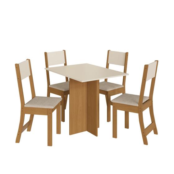 Imagem de Mesa Talita Com 4 Cadeiras Freijo/Off White Com Assento em Linho - Indekes