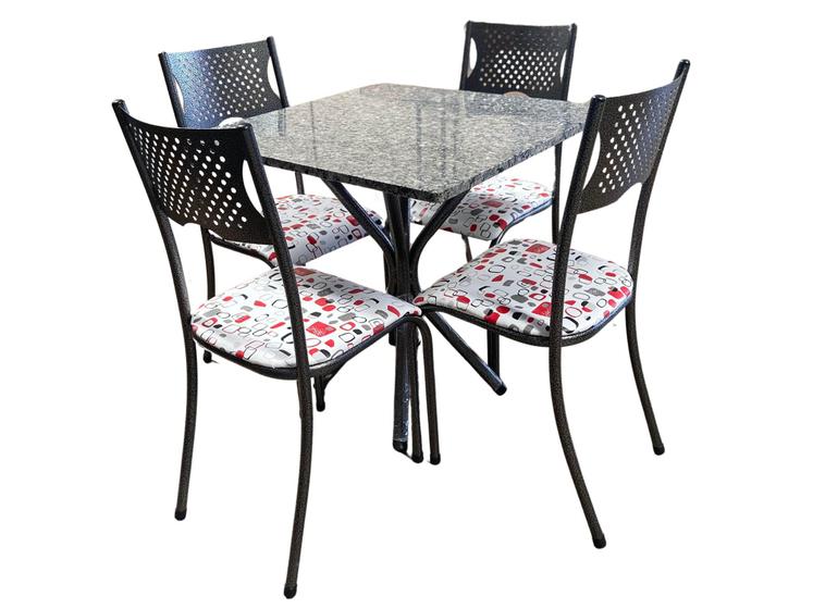 Imagem de Mesa Tubular Julia 4 cadeiras Prata Com Tampo Granito Ocre 0,70x0,70m Tubulares Vitoria