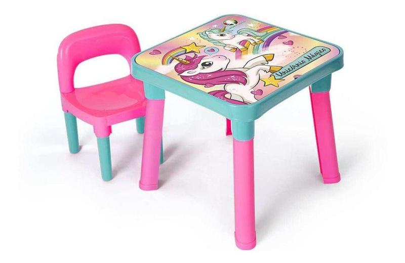 Imagem de Mesa Unicórnio Mesinha Infantil Didática + Cadeira - Monte Líbano