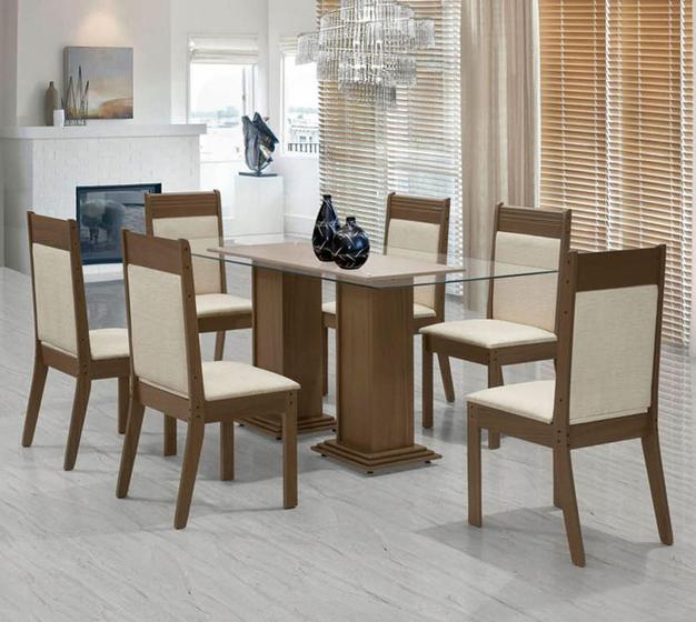 Imagem de Mesa Vidro Sala de Jantar Diamante com 6 Cadeiras Malbec