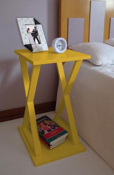 Imagem de Mesa X Lateral de Apoio ou Mesa de Cabeceira Amarelo Laca