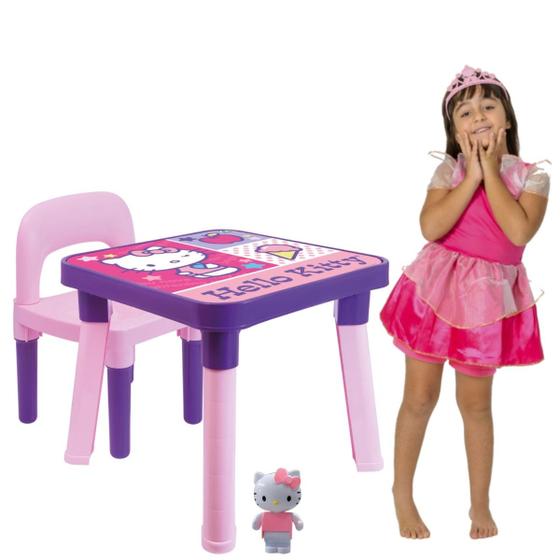 Imagem de Mesinha Cadeira Infantil Hello Kitty +Fantasia Princesa Rosa