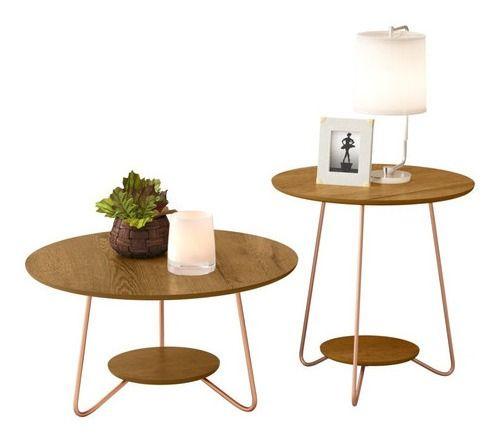 Imagem de Mesinha Centro + Mesa Lateral Mdf Com Pés Ferro Estilo Retrô