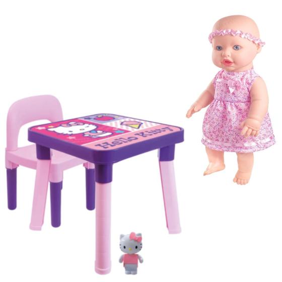 Imagem de Mesinha Com Cadeira Didática Hello Kitty + Boneca Sapekinha