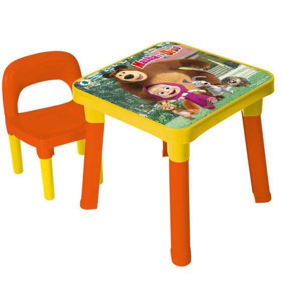 Imagem de Mesinha Com Cadeira Mesa Didática Infantil - Masha E O Urso