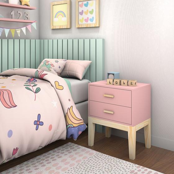 Imagem de Mesinha de Cabeceira Infantil Rosa Para Quarto de Bebê Teen 45cm Estilo Retrô Decoração De Quarto de Menina 2 Gavetas