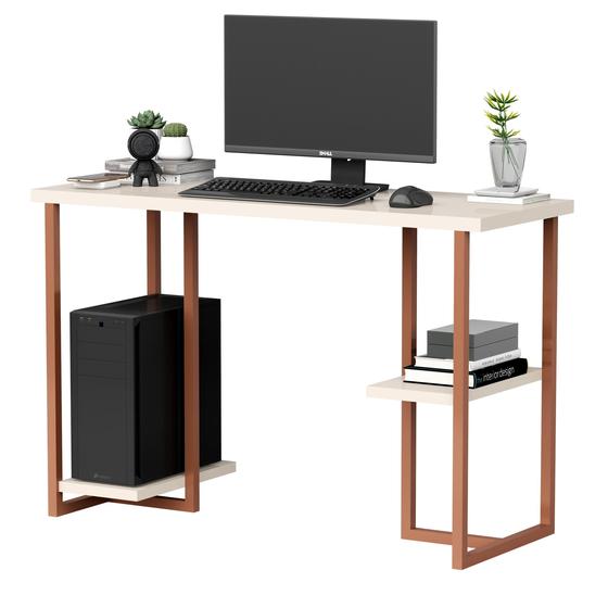 Imagem de mesinha de estudo com prateleira para computador desktop com pes de ferro mali 120 para quarto home office