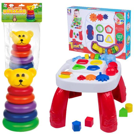 Imagem de Mesinha E Ursinho  Didáticos Para Bebê Infantil Educativo Colorido Brinquedos Menina Menino Crianças