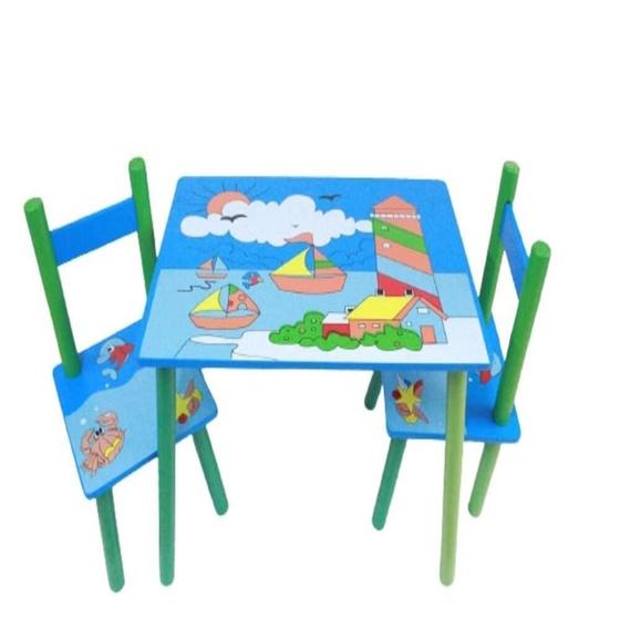 Mesinha infantil com 2 cadeiras kit mesa didatica em madeira vintage azul Menor preço em Mesinha infantil com 2 cadeiras kit mesa didatica em madeira vintage azul