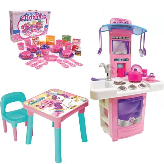 Imagem de Mesinha Infantil Com Cadeira Unicórnio + Big Cozinha e Chá