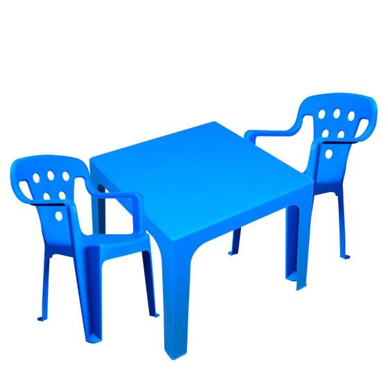 Imagem de Mesinha Infantil Com Cadeiras Menino Para Atividades Azul Resistente E Prática Com Proteção UV Mor
