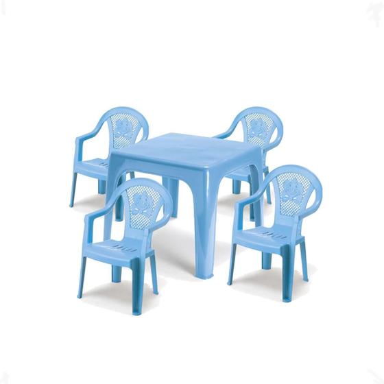 Imagem de Mesinha Kids Infantil Azul 46X38Cm + 4 Cadeira Poltroninha