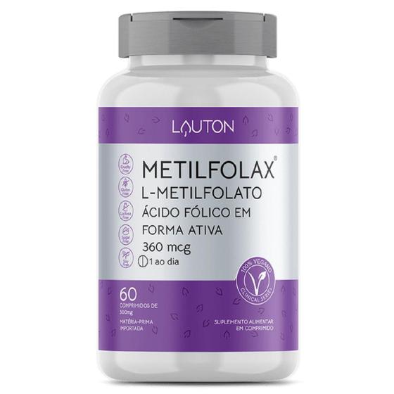 Imagem de Metilfolax Metilfolato de Cálcio 360mcg Lauton 60 tabs Vegan