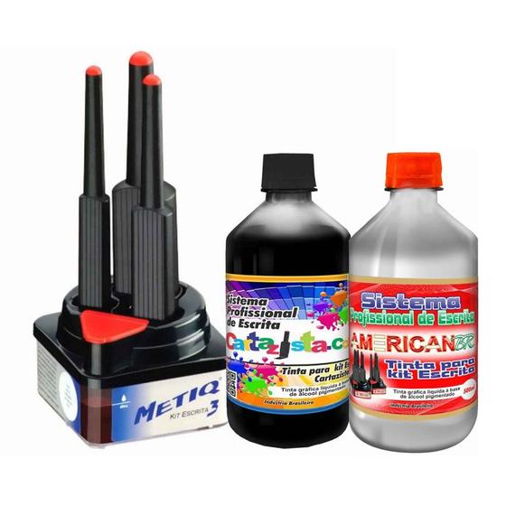 Imagem de (metiq) kit c/3 pinceis + tinta cartazista.com 500ml preto base de álcool + removedor americanbr