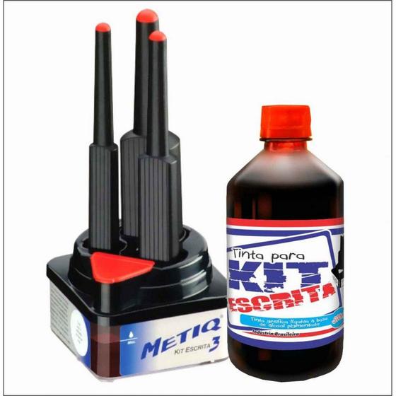 Imagem de (metiq) kit c/3 pinceis + tinta kit de escrita 500ml vermelho base de álcool