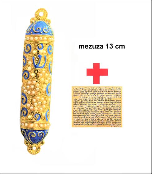 Imagem de Mezuzá Judaico Luxo AZUL COM DOURADO + Pergaminho - Import. De Israel