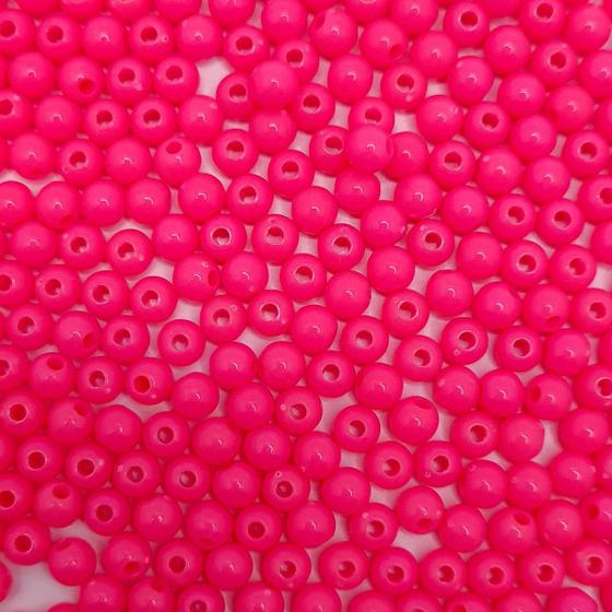 Imagem de Miçanga Passante Bola Lisa Plástico Rosa Neon 6mm 500pçs 75g