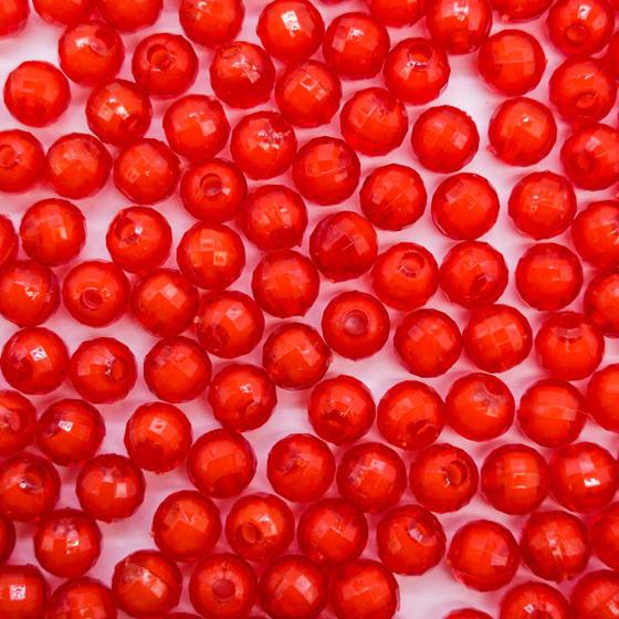 Imagem de Miçanga Passante Bola Sextavada Acrílico Vermelho Miolo Branco 8mm 200pçs 100g